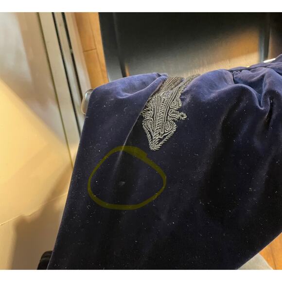 Vintage Yves Saint Laurent Rive Gauche Sz 10 Blue Velvet Black Corded Trim Skirt - Picture 9 of 13